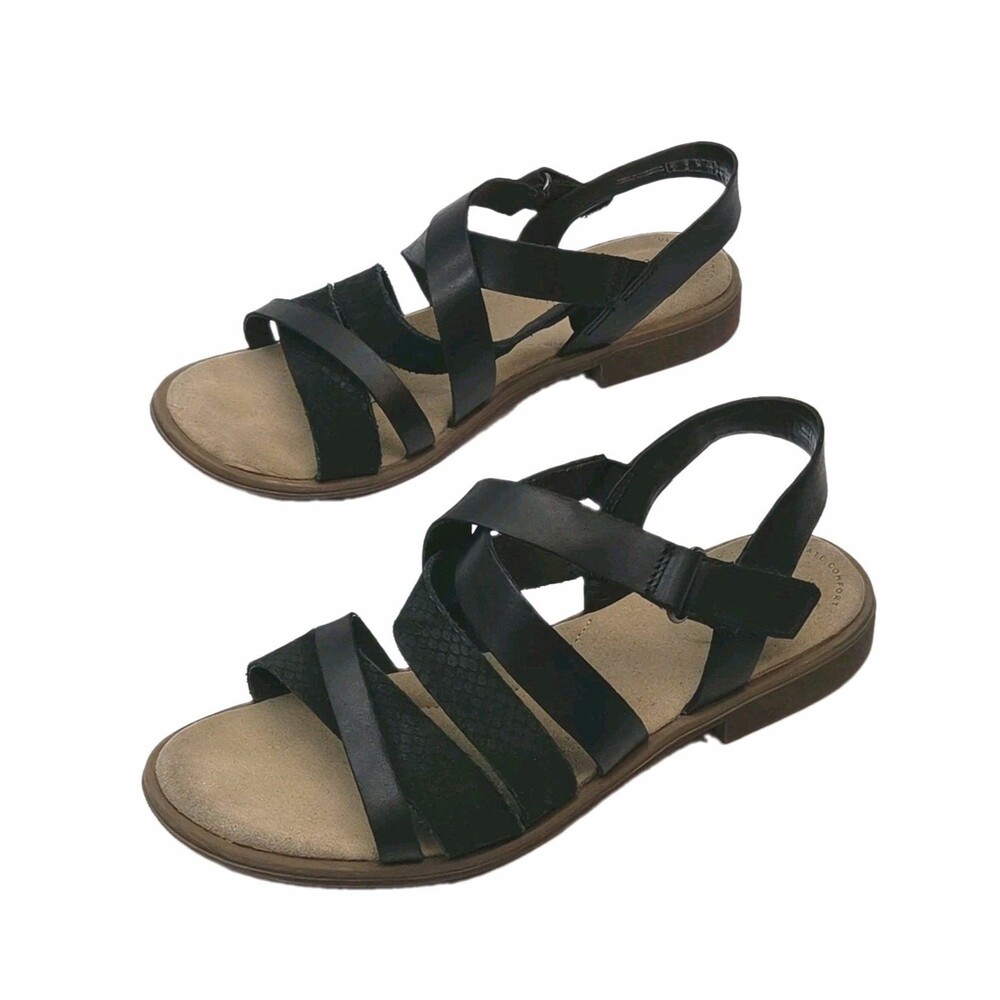 Clarks Collection Sandal Black Suede Women Sz 8 Low Heel Strappy Adjustable Shoe